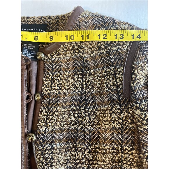 Doncaster Blazer Women's 2 Small Brown Tweed Wool Blend Leather Trim Button Up - Picture 8 of 11